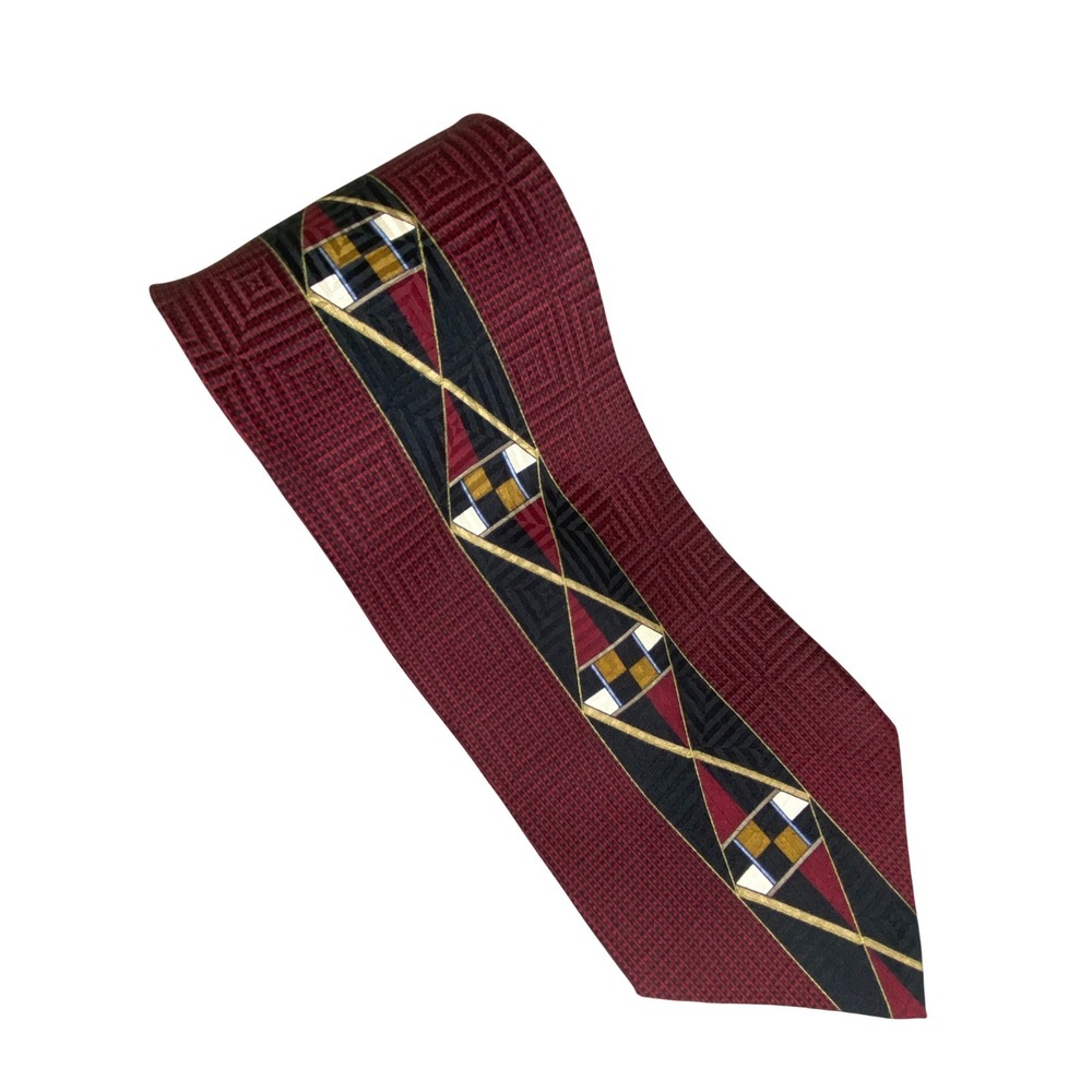Palatina Mens Tie Burgundy Silk Geometric Abstract Classic Art Deco 57x4